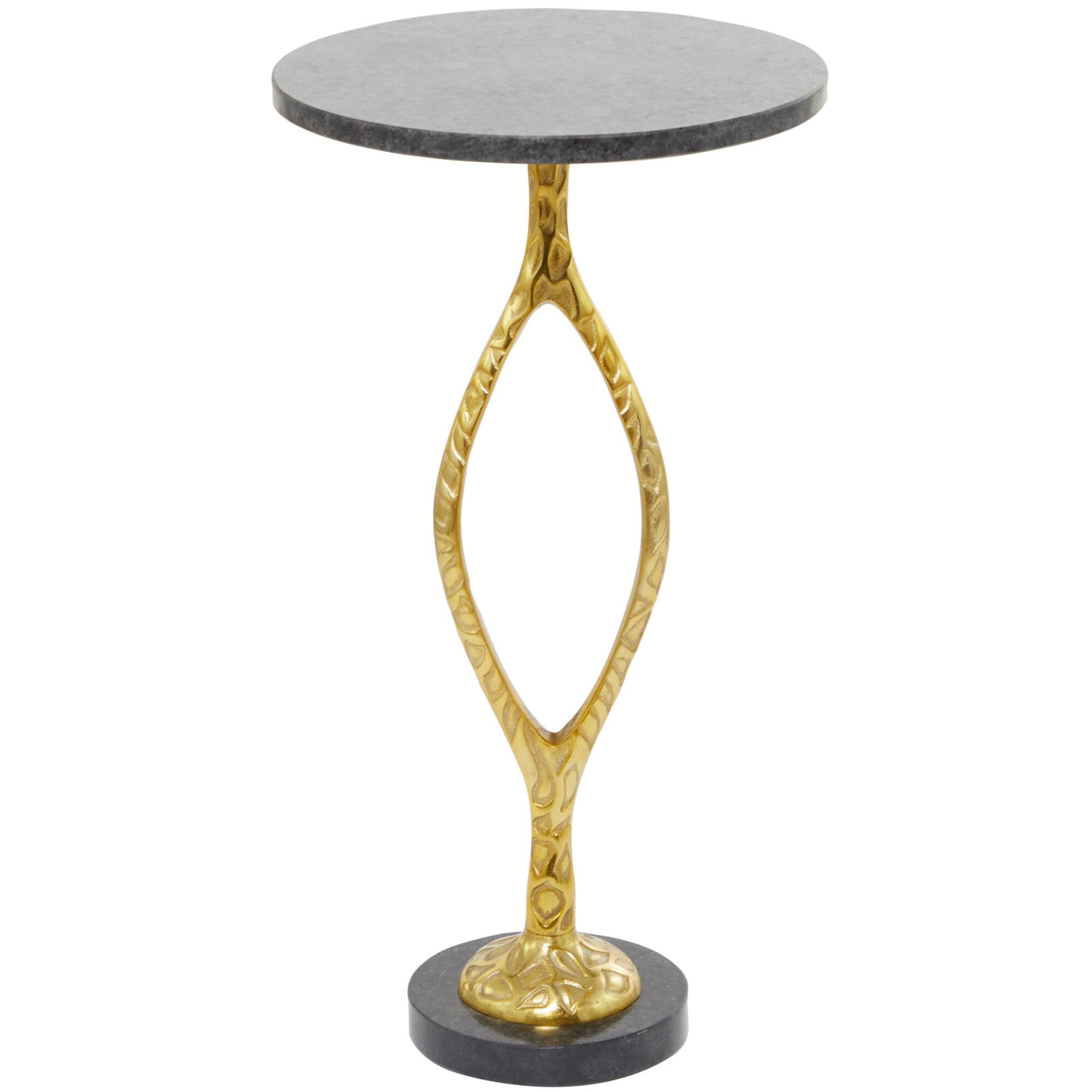 Gold Aluminum Pedestal Base Accent Table with Black Marble Top 13" x 13" x 25"